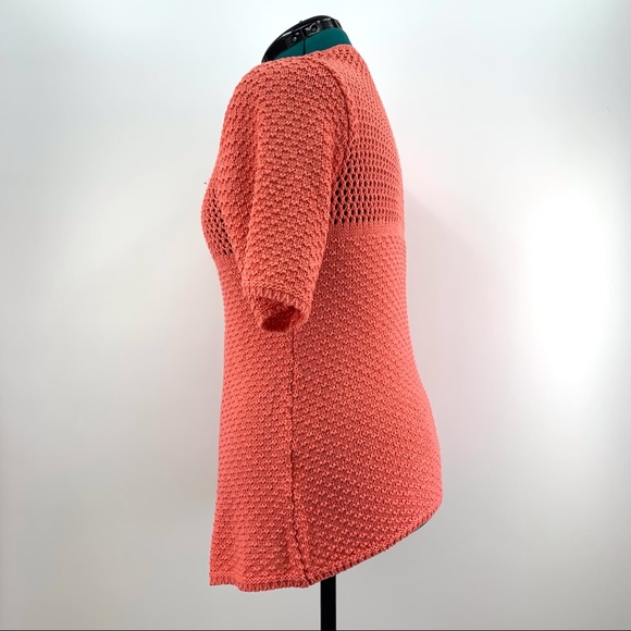 Today's Designer Salmon Pink Single Button Short Sleeve Knit Cardigan, Medium - Picture 6 of 16